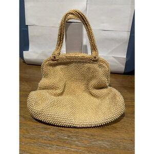 Vintage Lumured Corde-Bead Handbag Ivory Beaded 1950's 1960's